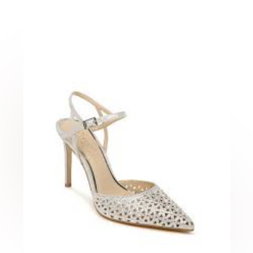 Jewel Badgley Mischka Gold-Tone Crystal-
Ankle Strap Fatima Heels Pump Size: 8